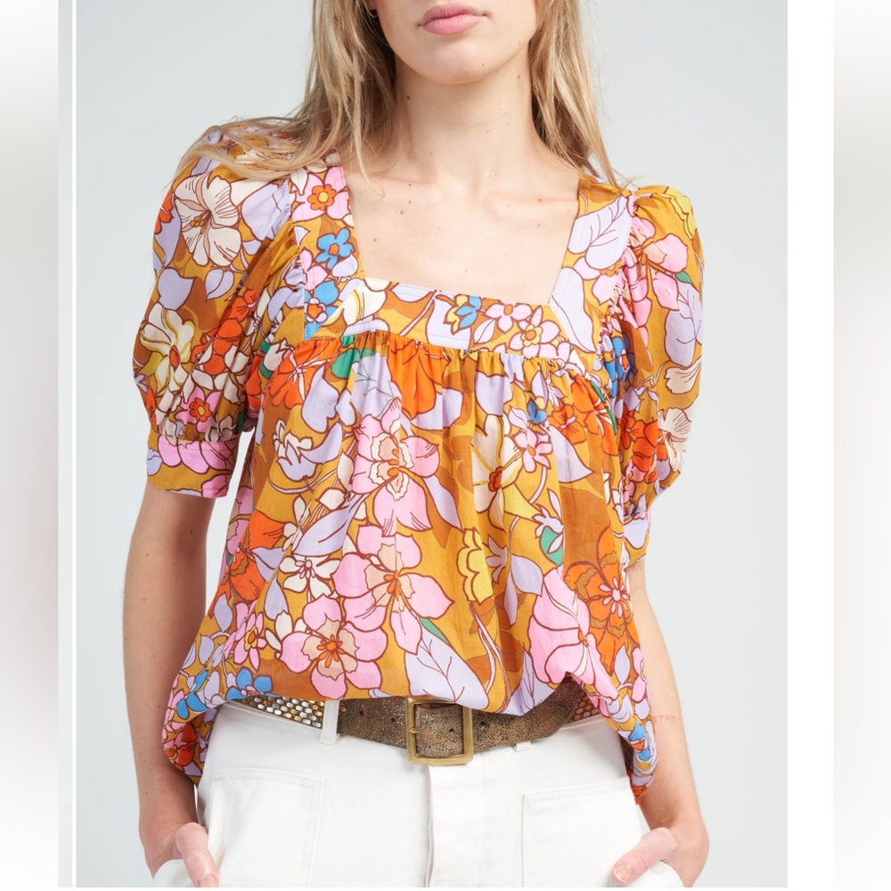 smythe cropped square neck blouse - sixties floral